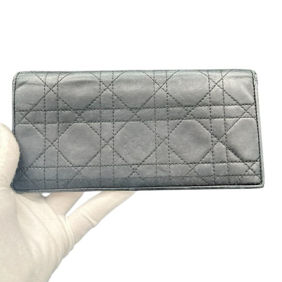 Christian Dior Black Cannage Leather Wallet w/ Red Interior & CD Zipper Pull - Picture 1 of 10